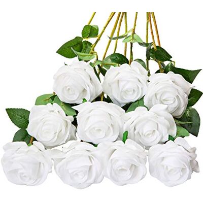 DuHouse 10 st falska rosor, konstgjorda silkesblommor, fuskros, blomma, långa stjälkar, bukett för arrangemang, bröllop, bordsuppsats, fest, hem, kök, dekor (rent vit) DuHouse 10 st falska rosor, konstgjorda silkesblommor, fuskros, blomma, långa stjälkar, bukett för arrangemang, bröllop, bordsuppsats, fest, hem, kök, dekor (rent vit)