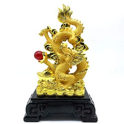 FUNSXBUG 28 cm (11 tum) kinesisk Feng Shui drakstaty skulptur figurer Feng Shui dekor hem kontor dekoration bordsdekor prydnader lyckogåvor FUNSXBUG 28 cm (11 tum) kinesisk Feng Shui drakstaty skulptur figurer Feng Shui dekor hem kontor dekoration bordsdekor prydnader lyckogåvor