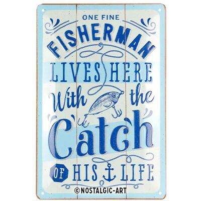 ART Plåtskylt i retrostil, 20 x 30 cm, Fisherman Catch – Presentidé för sportfiskare, av metall, vintagedesign ART Plåtskylt i retrostil, 20 x 30 cm, Fisherman Catch – Presentidé för sportfiskare, av metall, vintagedesign