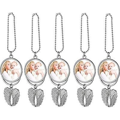 LJQWLL Hängande prydnad för bil, änglavingar bil backspegel hänge med sublimering tomt hänge värmeöverföring fotoram för bilar hem fönster jul hängande ornament (silver – 5 st) LJQWLL Hängande prydnad för bil, änglavingar bil backspegel hänge med sublimering tomt hänge värmeöverföring fotoram för bilar hem fönster jul hängande ornament (silver – 5 st)