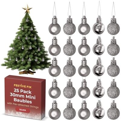 Festive Fix Festlig Fix 25 silver okrossbara julgranskulor – glansiga, matt och glitter julhängande prydnad – lätt, hållbara juldekorationer för julgranar, hem, fest och festliga evenemang Festive Fix Festlig Fix 25 silver okrossbara julgranskulor – glansiga, matt och glitter julhängande prydnad – lätt, hållbara juldekorationer för julgranar, hem, fest och festliga evenemang