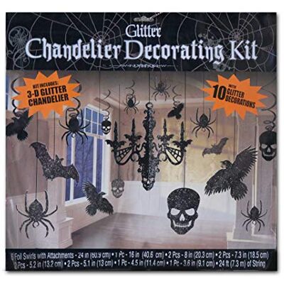 HEITMANN DECO Halloween takhängare – svart glittrande dekoration – spindlar, dödskalle, fladdermöss, korp, ljuskrona HEITMANN DECO Halloween takhängare – svart glittrande dekoration – spindlar, dödskalle, fladdermöss, korp, ljuskrona