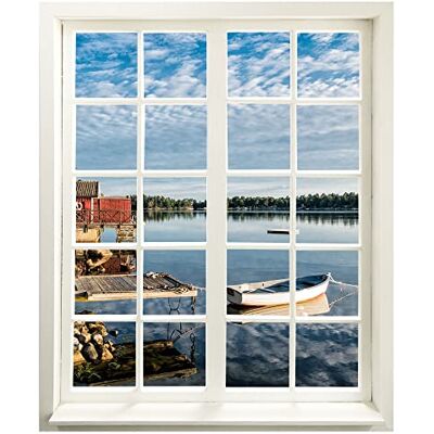 WallSpirit Väggtatuering – fönster med utsikt "Seeufer" 83 x 100 cm – väggklistermärke – väggklistermärke WallSpirit Väggtatuering – fönster med utsikt "Seeufer" 83 x 100 cm – väggklistermärke – väggklistermärke