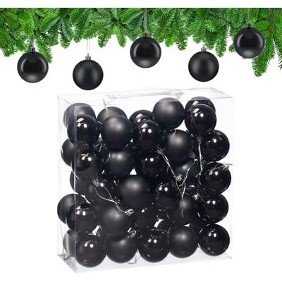 Relaxdays Julkula, praktiskt set med 50 st, robust plast, för att dekorera granen, diameter 6 cm, svart Relaxdays Julkula, praktiskt set med 50 st, robust plast, för att dekorera granen, diameter 6 cm, svart