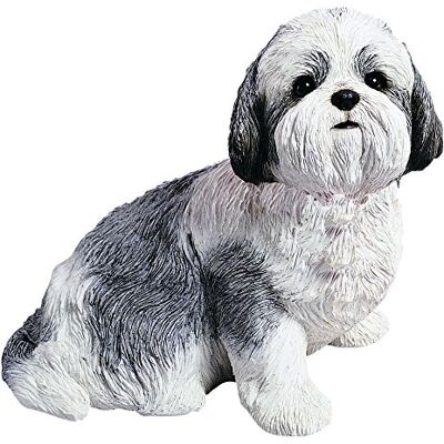 Sandicast Shih Tzu figur naturlig storlek sittande silver vit Sandicast Shih Tzu figur naturlig storlek sittande silver vit