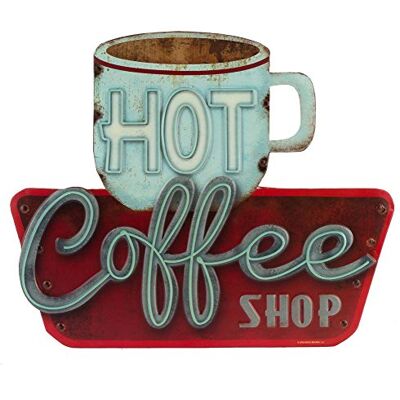 Open Road Brands Hot Coffee Shop präglad metallskylt – vintage diner kaffeskylt för kök, kontor eller kaffebar Open Road Brands Hot Coffee Shop präglad metallskylt – vintage diner kaffeskylt för kök, kontor eller kaffebar