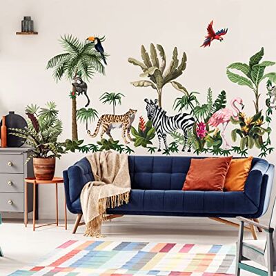 Ambiance Sticker Jättebarn väggklistermärken barnkammardekoration klistermärke pojke flicka XXL JUNGLE djur väggklistermärken i tropikerna H135 x L120 cm Ambiance Sticker Jättebarn väggklistermärken barnkammardekoration klistermärke pojke flicka XXL JUNGLE djur väggklistermärken i tropikerna H135 x L120 cm