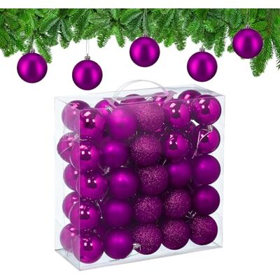 Relaxdays Julkula, praktiskt set med 50 stycken, av robust plast, för gran, Ø 6 cm, lila Relaxdays Julkula, praktiskt set med 50 stycken, av robust plast, för gran, Ø 6 cm, lila