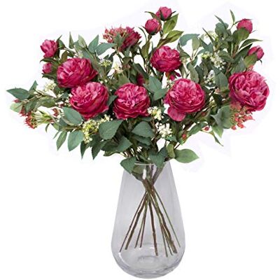 GreenBrokers Presentförpackning av högsta kvalitet konstgjord mörkrosa bukett – 10 st blomsterarrangemang med pioner, äldrblomma, bär & grönska GreenBrokers Presentförpackning av högsta kvalitet konstgjord mörkrosa bukett – 10 st blomsterarrangemang med pioner, äldrblomma, bär & grönska
