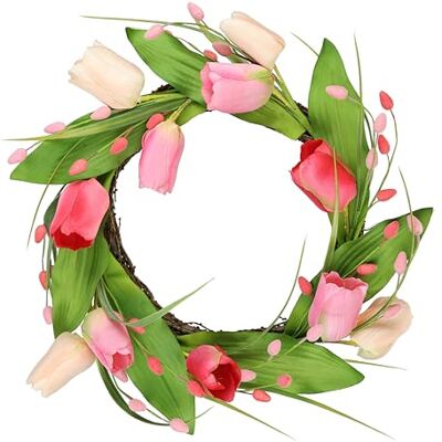Flair Flower Tulpankrans, 33 cm, konstgjord tulpan, vår, sommar, krans, dörrkrans, dörrdekoration, vårkrans, påskkrans, påskdekoration, blomkrans, dekoration, pilkrans, rottingkrans, dekorativ krans, konstgjorda Flair Flower Tulpankrans, 33 cm, konstgjord tulpan, vår, sommar, krans, dörrkrans, dörrdekoration, vårkrans, påskkrans, påskdekoration, blomkrans, dekoration, pilkrans, rottingkrans, dekorativ krans, konstgjorda