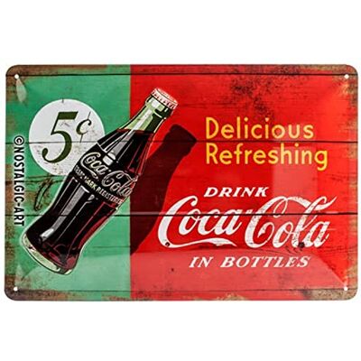 ART Plåtskylt i retrostil, Coca-Cola – Delicious Refreshing Green – Presentidé för Coke-älskare, av metall, Deko vintagedesign, 20 x 30 cm ART Plåtskylt i retrostil, Coca-Cola – Delicious Refreshing Green – Presentidé för Coke-älskare, av metall, Deko vintagedesign, 20 x 30 cm