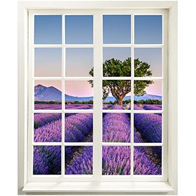 WallSpirit Väggtatuering – fönster med utsikt "lavendelfält" 83 x 100 cm (B x H) – väggklistermärke – väggklistermärke WallSpirit Väggtatuering – fönster med utsikt "lavendelfält" 83 x 100 cm (B x H) – väggklistermärke – väggklistermärke