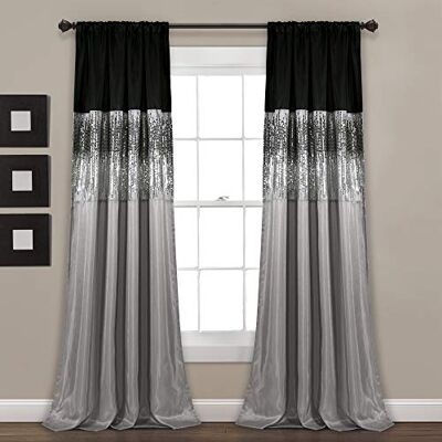 Lush Decor Frodig dekor natthimmel fönstergardinpanel, enkel, 107 cm B x 241 cm L, svart och grå – paljettgardiner – glitter och färgblock design – modern glam dekor – långa gardiner för sovrum och vardagsrum Lush Decor Frodig dekor natthimmel fönstergardinpanel, enkel, 107 cm B x 241 cm L, svart och grå – paljettgardiner – glitter och färgblock design – modern glam dekor – långa gardiner för sovrum och vardagsrum