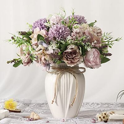 JARELING pioner konstgjorda blommor i vas, falsk hortensia siden pion blombukett med vas fuskblommor arrangemang dekor hem bord matsal (lila) JARELING pioner konstgjorda blommor i vas, falsk hortensia siden pion blombukett med vas fuskblommor arrangemang dekor hem bord matsal (lila)