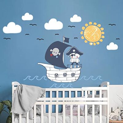 Ambiance Sticker Väggklistermärken för barn, dekoration, babyrum, väggdekal, barnrum, väggdekal, piratbjörn, H60 x B 90 cm Ambiance Sticker Väggklistermärken för barn, dekoration, babyrum, väggdekal, barnrum, väggdekal, piratbjörn, H60 x B 90 cm