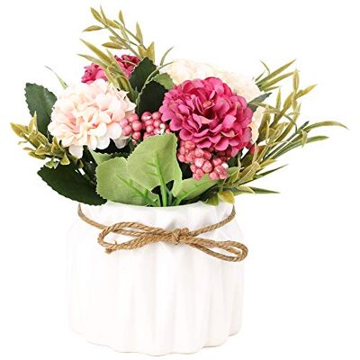 SUPNIU Konstgjord hortensia bukett med keramisk vas falsk silke variation blommor bollar dekoration för bord hem fest kontor bröllop (vit) SUPNIU Konstgjord hortensia bukett med keramisk vas falsk silke variation blommor bollar dekoration för bord hem fest kontor bröllop (vit)