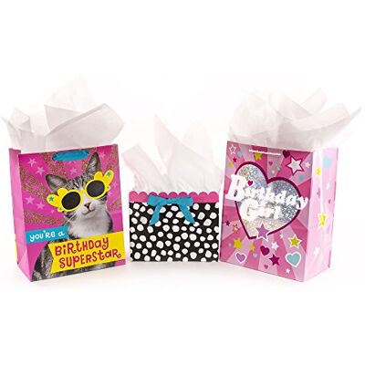Hallmark Blandad födelsedagspresent paket för flicka med papper – rosa katt, polkaprickar, hjärta (paket med 3: 2 stora 33 cm och 1 medium 7 tum) Hallmark Blandad födelsedagspresent paket för flicka med papper – rosa katt, polkaprickar, hjärta (paket med 3: 2 stora 33 cm och 1 medium 7 tum)