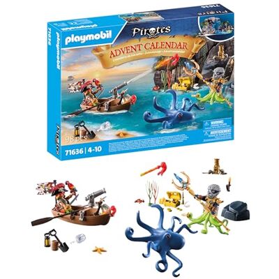 Playmobil Pirates 71636 adventskalender: pirater, 24 överraskningar, inklusive två figurer och en jätte bläckfisk, adventskalender 2024, magiska leksaker för pojkar och flickor från 4 år Playmobil Pirates 71636 adventskalender: pirater, 24 överraskningar, inklusive två figurer och en jätte bläckfisk, adventskalender 2024, magiska leksaker för pojkar och flickor från 4 år