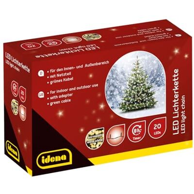 Idena 8325052 – LED-ljusslinga med 20 lysdioder i varmvitt, med 8 timmars timerfunktion och transformator, ca 3,9 m lång, dekoration för inomhus- och utomhusbruk, som festdekoration, juldekoration, Idena 8325052 – LED-ljusslinga med 20 lysdioder i varmvitt, med 8 timmars timerfunktion och transformator, ca 3,9 m lång, dekoration för inomhus- och utomhusbruk, som festdekoration, juldekoration,
