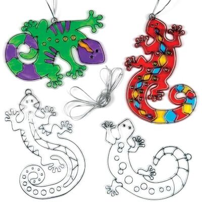 Baker Ross EF619 Suncatcher-hänge "Gecko" – av akrylglas för upphängning och dekoration för barn för pyssel (6 stycken), 12 cm, färglös Baker Ross EF619 Suncatcher-hänge "Gecko" – av akrylglas för upphängning och dekoration för barn för pyssel (6 stycken), 12 cm, färglös