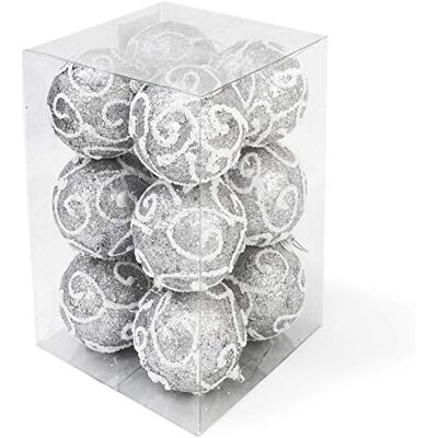 Allgala 12-pack 7,6 cm julgransprydnad bollar-glitter dekorerat skum stor julboll-silver Allgala 12-pack 7,6 cm julgransprydnad bollar-glitter dekorerat skum stor julboll-silver