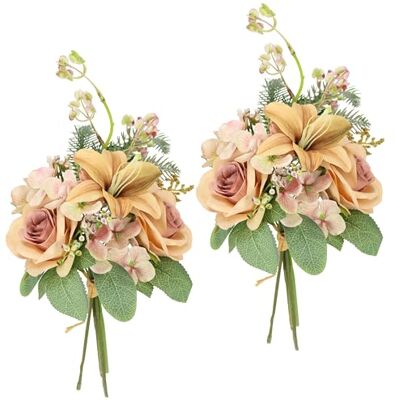 Flair Flower Konstgjorda blomsterbuketter rosor liljor hortensia 35 cm set om 2 blombuketter sidenblomma dekorativ blomma bukett bröllop blomma mittstycke bordsdekoration oäkta gravsmycke inlägg gravdekoration, Flair Flower Konstgjorda blomsterbuketter rosor liljor hortensia 35 cm set om 2 blombuketter sidenblomma dekorativ blomma bukett bröllop blomma mittstycke bordsdekoration oäkta gravsmycke inlägg gravdekoration,