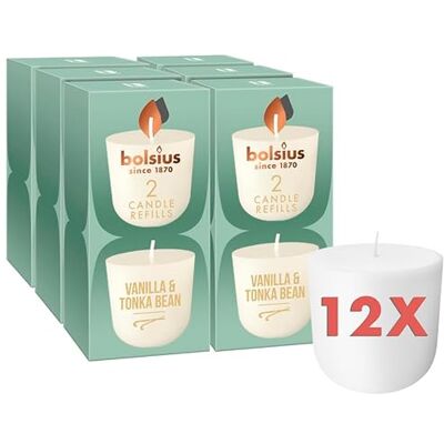 bolsius CleanLight påfyllningspaket – vanilj och tonkabönor – påfyllningsbart ljus – 12 stycken – endast påfyllningar – innehåller naturligt växtvax – utan palmolja bolsius CleanLight påfyllningspaket – vanilj och tonkabönor – påfyllningsbart ljus – 12 stycken – endast påfyllningar – innehåller naturligt växtvax – utan palmolja