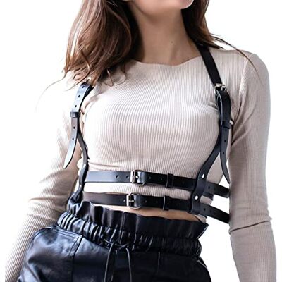 Widyany Punk bälte dam svart PU-läderbälte, slimmande kropp kan justera bältesväst lämplig för halloween gotisk cirkel för fest, 2, L, nr2, Large Widyany Punk bälte dam svart PU-läderbälte, slimmande kropp kan justera bältesväst lämplig för halloween gotisk cirkel för fest, 2, L, nr2, Large