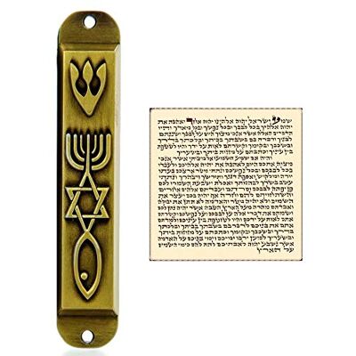 TALISMAN4U Messiansk Mezuzah-fodral i mässing med rulle för dörr 3D Menorah messiansk tätning 10 cm/4 tum TALISMAN4U Messiansk Mezuzah-fodral i mässing med rulle för dörr 3D Menorah messiansk tätning 10 cm/4 tum