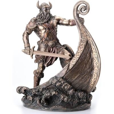Veronese Design 23 cm nordisk vikingakrigare stående på långt skepp prow antik brons finish staty Veronese Design 23 cm nordisk vikingakrigare stående på långt skepp prow antik brons finish staty