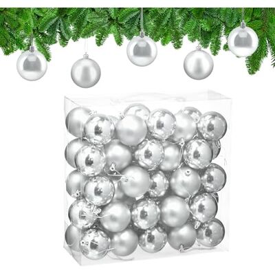 Relaxdays Julkula, praktiskt set med 50 st, robust plast, för att dekorera granen, diameter 6 cm, silver Relaxdays Julkula, praktiskt set med 50 st, robust plast, för att dekorera granen, diameter 6 cm, silver