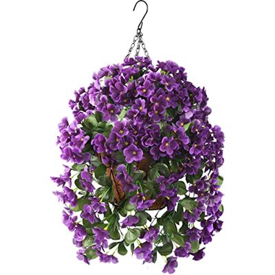 INQCMY Konstgjorda hängande blommor i korg för uteplats trädgårdsdekor, konstgjord växt med kokosfoder hängande korgar, beggoniablomma för dekoration av utomhus och inomhus (lila) INQCMY Konstgjorda hängande blommor i korg för uteplats trädgårdsdekor, konstgjord växt med kokosfoder hängande korgar, beggoniablomma för dekoration av utomhus och inomhus (lila)