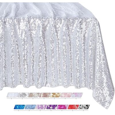 QueenDream bordsduk 90 x 156 rektangulär paljettduk silver bröllop bordslinne glitter födelsedag brud fest inomhus utomhus dekorationer QueenDream bordsduk 90 x 156 rektangulär paljettduk silver bröllop bordslinne glitter födelsedag brud fest inomhus utomhus dekorationer