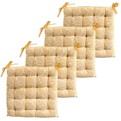 Atout Ciel Set med 4 tvåfärgade fyrkantiga stolsöverdrag 40 x 40 cm, gul tryckt/enfärgad Atout Ciel Set med 4 tvåfärgade fyrkantiga stolsöverdrag 40 x 40 cm, gul tryckt/enfärgad