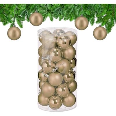 Relaxdays Julgranskulor i set om 30, plast, D: 6 cm, julgransdekoration, träddekorationer okrossbara, champagne Relaxdays Julgranskulor i set om 30, plast, D: 6 cm, julgransdekoration, träddekorationer okrossbara, champagne