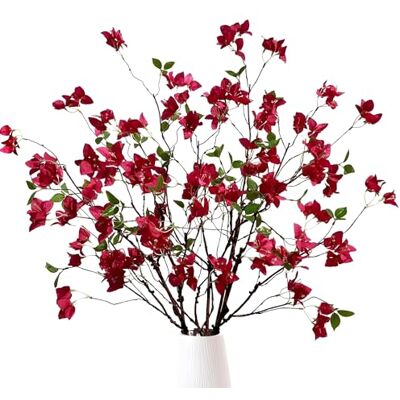 Raxcelivia Konstgjorda Bougainvillea blomgrenar, silke bougainvillea stjälkar med torkade trädkvistar äkta beröring falskt grönska stjälkar för hem inomhus utomhus dekor, blomsterbukettarrangemang (fuchsia - Raxcelivia Konstgjorda Bougainvillea blomgrenar, silke bougainvillea stjälkar med torkade trädkvistar äkta beröring falskt grönska stjälkar för hem inomhus utomhus dekor, blomsterbukettarrangemang (fuchsia -