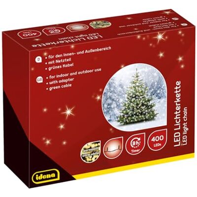 Idena 31123 – LED-ljuskedja med 400 lysdioder i varmvitt, med 8 timmars timerfunktion och transformator, ca 47,9 m lång, dekoration för inomhus- och utomhusbruk, som festdekoration, juldekoration, för Idena 31123 – LED-ljuskedja med 400 lysdioder i varmvitt, med 8 timmars timerfunktion och transformator, ca 47,9 m lång, dekoration för inomhus- och utomhusbruk, som festdekoration, juldekoration, för