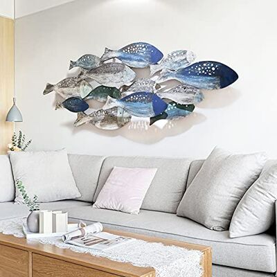 FMXYMC Kust hav metall fisk väggdekor, 127 cm x 50 cm stor 3D fisk väggskulptur, handmålad fisk hängande dekoration, för vardagsrum/sovrum/matsal FMXYMC Kust hav metall fisk väggdekor, 127 cm x 50 cm stor 3D fisk väggskulptur, handmålad fisk hängande dekoration, för vardagsrum/sovrum/matsal