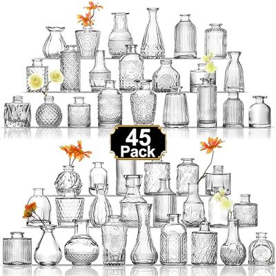 Arme Bud vas set med 45, genomskinliga knoppvaser i bulk, miniglasvaser för blomma, små blomvaser för bordsuppsatser, vaser för dekor, hemdekor och bröllopsdekoration Arme Bud vas set med 45, genomskinliga knoppvaser i bulk, miniglasvaser för blomma, små blomvaser för bordsuppsatser, vaser för dekor, hemdekor och bröllopsdekoration