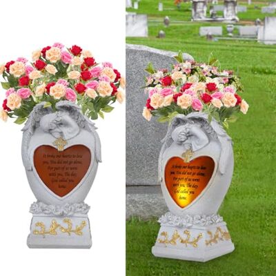 Generic Angel Garden Statue Outdoor Decor, Cemetery Vase with LED, Family Garden Memorial Statue, Crying Angel (White) with Solar Lights Generic Angel Garden Statue Outdoor Decor, Cemetery Vase with LED, Family Garden Memorial Statue, Crying Angel (White) with Solar Lights