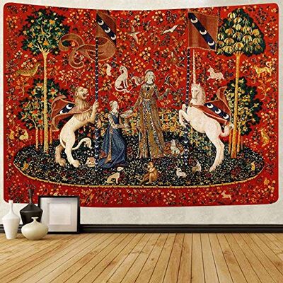 FEASRT medeltida dam och enhörning gobeläng för sovrum, vardagsrum, lägenhet och sovsal dekor vägghängande gobeläng 203 x 152 cm GTDSAY76 FEASRT medeltida dam och enhörning gobeläng för sovrum, vardagsrum, lägenhet och sovsal dekor vägghängande gobeläng 203 x 152 cm GTDSAY76