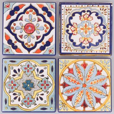Tivoli Set med 4 dekorativa plattor, 11 x 11 cm, keramik, golvkork, Yucatan Tivoli Set med 4 dekorativa plattor, 11 x 11 cm, keramik, golvkork, Yucatan