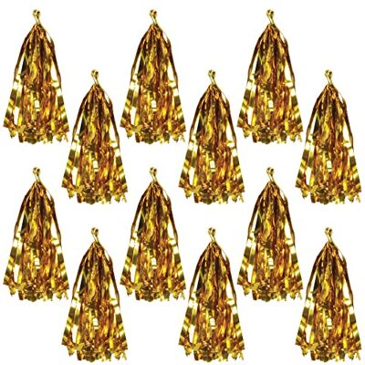 Beistle 12 delar metallisk plast frans ballong tofsar för födelsedagsfest, bröllopsmottagning, baby shower, examensdekorationer, 24,8 cm, guld Beistle 12 delar metallisk plast frans ballong tofsar för födelsedagsfest, bröllopsmottagning, baby shower, examensdekorationer, 24,8 cm, guld