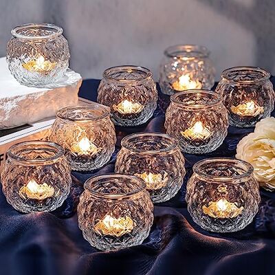 DARJEN Ljushållare med klar lykta set med 24 – runda ljushållare i glas för värmeljus, diamantstruktur ljuslyktningar för bröllop mittpunkt, vardagsrum och heminredning bordsdekor DARJEN Ljushållare med klar lykta set med 24 – runda ljushållare i glas för värmeljus, diamantstruktur ljuslyktningar för bröllop mittpunkt, vardagsrum och heminredning bordsdekor