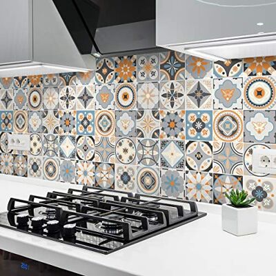 Ambiance Sticker Självhäftande kakeldekal – cementkakel – väggdekoration, kakeldekaler för badrum och kök – väggklistermärke – 10 x 10 cm – 24 stycken Ambiance Sticker Självhäftande kakeldekal – cementkakel – väggdekoration, kakeldekaler för badrum och kök – väggklistermärke – 10 x 10 cm – 24 stycken