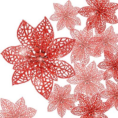 Boao 24 delar glitter julstjärna julgransprydnad julblommor dekor prydnad, 3/4/6 tum (röd) Boao 24 delar glitter julstjärna julgransprydnad julblommor dekor prydnad, 3/4/6 tum (röd)