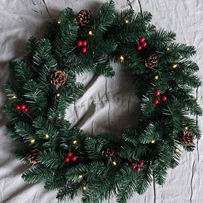 Glowster 60 cm LED-julkrans, prydd med dekorativa kottar och bollar, försköna dörrar och väggar vid festliga fester. Glowster 60 cm LED-julkrans, prydd med dekorativa kottar och bollar, försköna dörrar och väggar vid festliga fester.