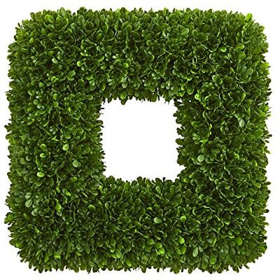 Nearly Natural 17" Tea Leaf Square Wreath UV Resistant Artificial Plant, Green Nearly Natural 17" Tea Leaf Square Wreath UV Resistant Artificial Plant, Green