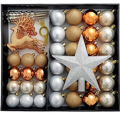 WeRChristmas Okrossbara lyxiga julgranskulor, plast, brons/silver/guld, 50 stycken WeRChristmas Okrossbara lyxiga julgranskulor, plast, brons/silver/guld, 50 stycken