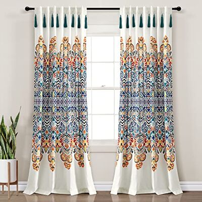 Lush Decor Frodig dekor boho medaljong fönstergardin panel par, 132 cm B x 213 cm L, turkos och mandarin Lush Decor Frodig dekor boho medaljong fönstergardin panel par, 132 cm B x 213 cm L, turkos och mandarin